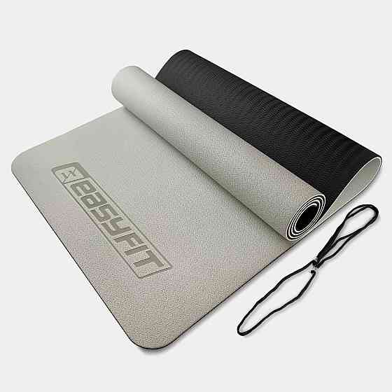 EasyFit Килимок для йоги та фітнесу EasyFit TPE+TC 6мм двошаровий сірий-чорний Коломыя
