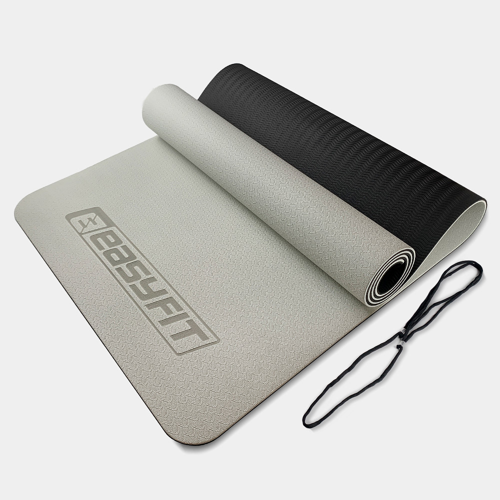 EasyFit Килимок для йоги та фітнесу EasyFit TPE+TC 6мм двошаровий сірий-чорний Коломыя - изображение 1