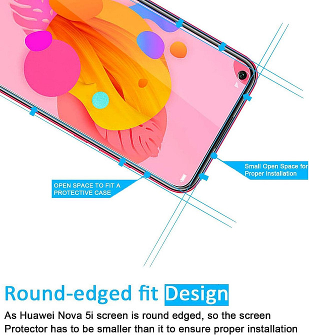 Захисне скло NEW'C p3-hw-nova5i прозоре 0.33 мм 9H 3 шт для Huawei Nova 5i/Nova 6 SE HD антивідбитки без подряпин Київ - фото 3