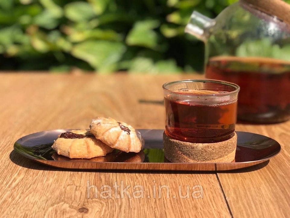 Набір чашок для чаю Olens "Button" 4 шт 125 мл скляна чашка з корковою вставкою Київ - фото 2