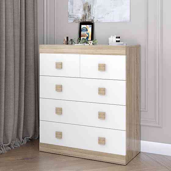 Комод для вещей Эверест на 5 ящиков Соната-3 80х38х94 дуб сонома + белый (DTM-2031) Днепр