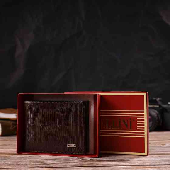 Стильний горизонтальний чоловічий гаманець середнього розміру з натуральної шкіри фактурної Коричневий (CANPELLINI) Київ