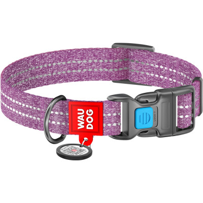 Ошейник для животных WAUDOG Re-cotton с QR паспортом светоотражающий Ш 25 мм Д 37-58 см фиолетовый (02949) Винница - изображение 1