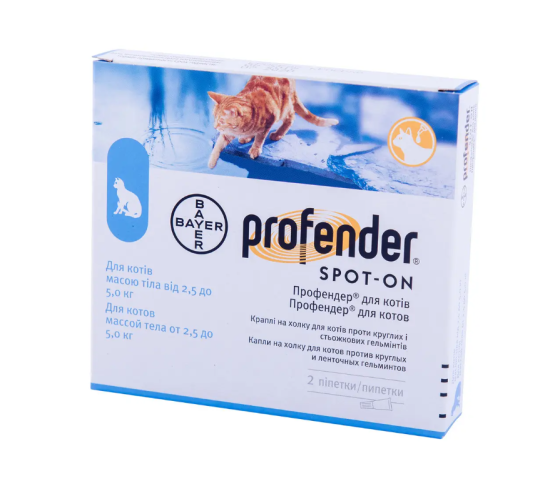 Профендер краплі на холку від глистів для кішок 2.5 - 5 кг (упаковка 2 піпетки по 0.7 мл), Bayer Вінниця