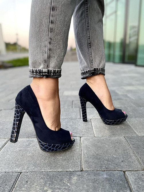 Туфлі жіночі F335 темно-сині еко-замш каблук 11см 36р. (2551) Коломыя - изображение 7