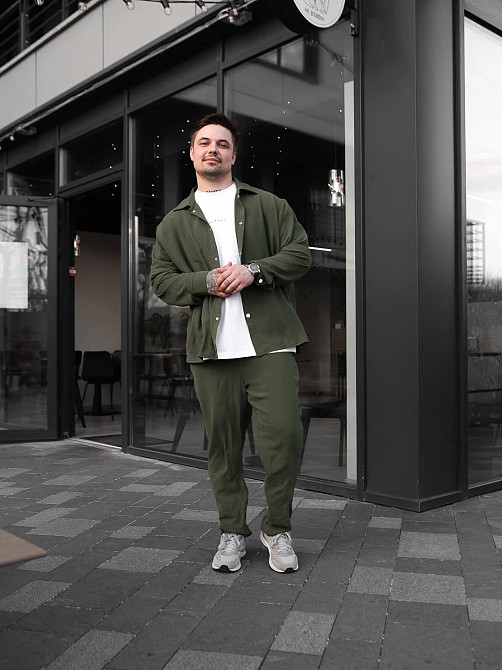 Чоловічий літній костюм Casual сорочка і штани Оверсайз жатка весна літо SANE хакі Одеса - фото 3
