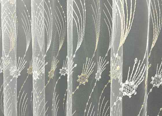 Тюль фатин с вышивкой и люрексом цвет молочный с золотистым 2014т Киев