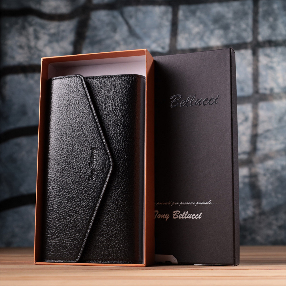 Містке портмоне для жінок з натуральної шкіри Чорний (Tony Bellucci) Київ - фото 4