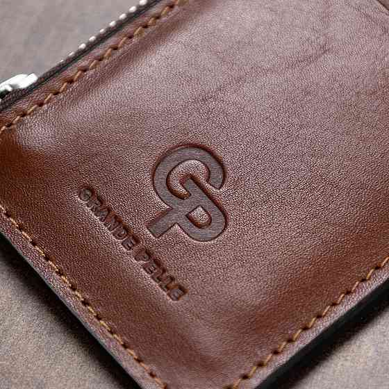 Шкіряний чоловічий картхолдер Коричневий (GRANDE PELLE) Київ