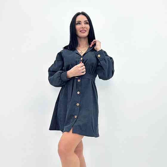 Вельветова сукня з широкими рукавами "Margo" оптом | Батал | Розпродаж моделі Графіт, 50-52 Київ