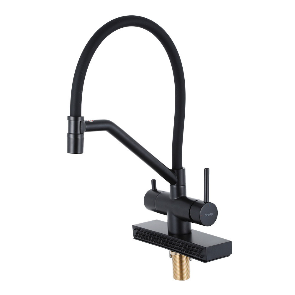 Змішувач для кухні під фільтр GAPPO G4098-6 гнучкий з функцією "водоспад", чорний Київ - фото 1