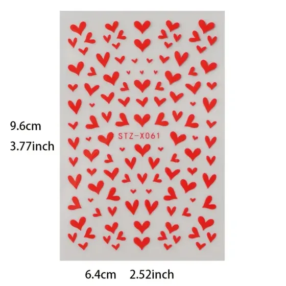 3D стікери для манікюру з червоними сердечками – романтичні наклейки для дизайну нігтів Київ