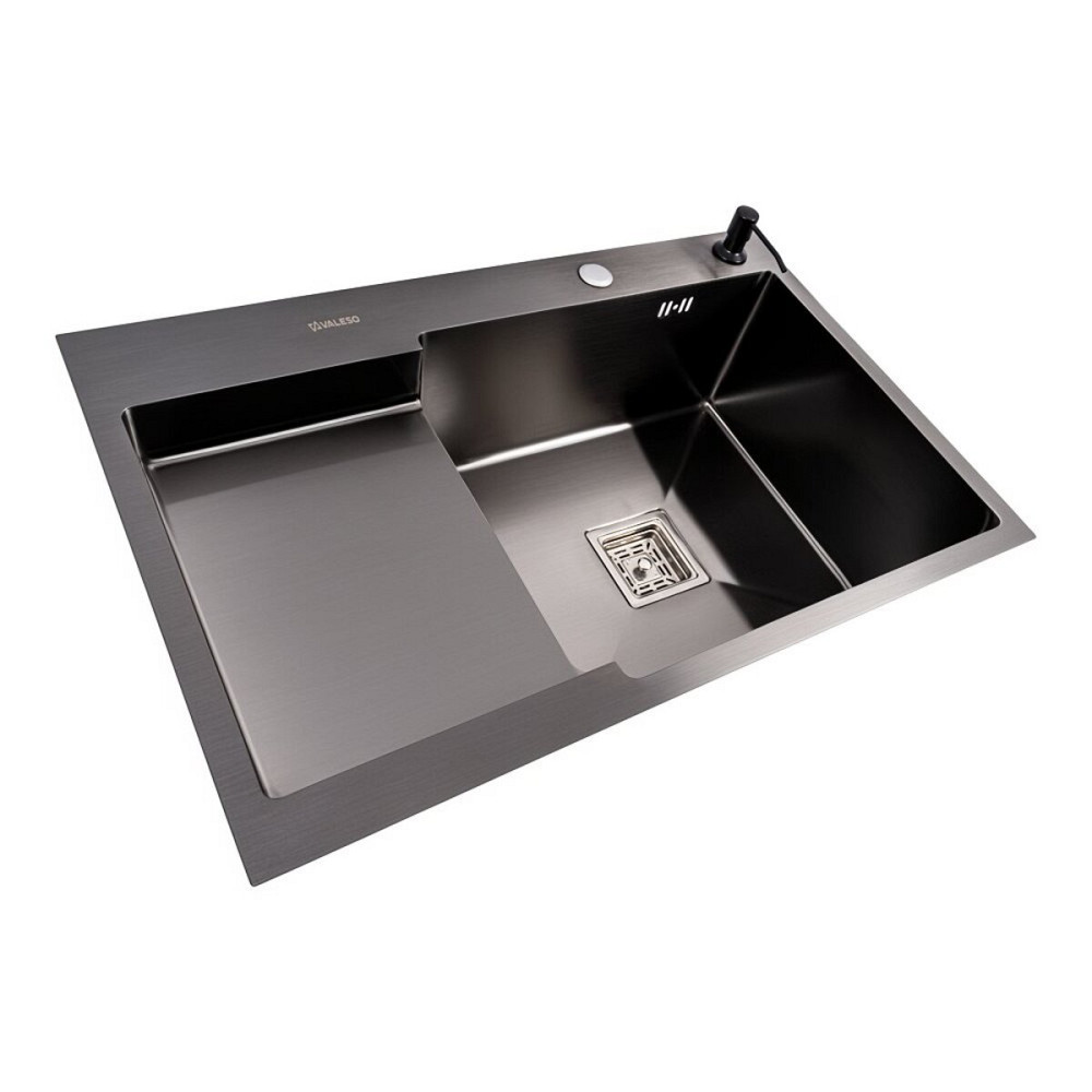 Кухонна мийка нержавійка CM 78*50C R VALESO Handmade PVD чорна з поглибленою полицею (3,0/0,8) Коломыя - изображение 2