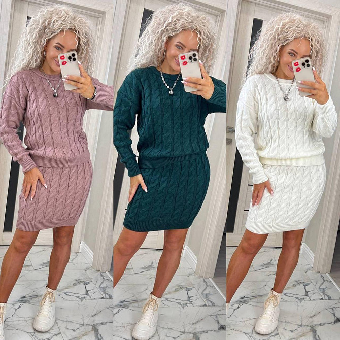 Женский модный вязаный костюм косами свитер и юбка. 42-50р Київ - фото 2