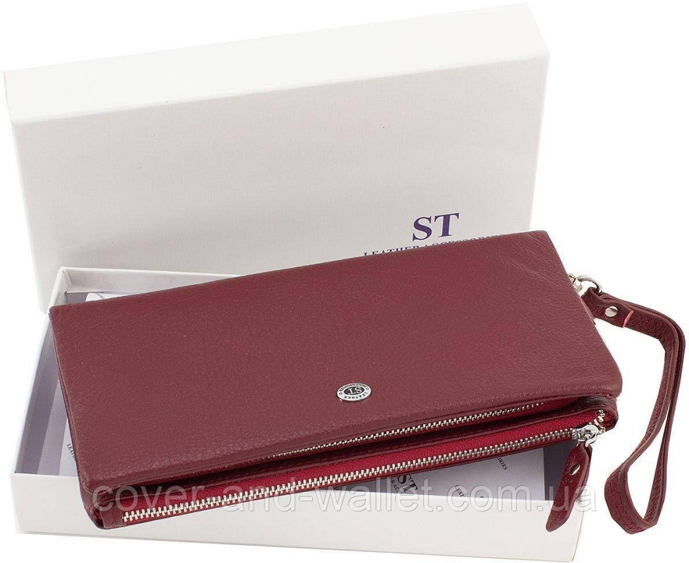 Бордовий жіночий гаманець-клатч із натуральної шкіри на два відділення ST Leather Київ - фото 9
