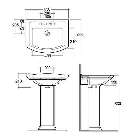 Раковина RAK Ceramics Washington комплект з ніжкою 650x210x505 мм (RAK0045) Білий Київ