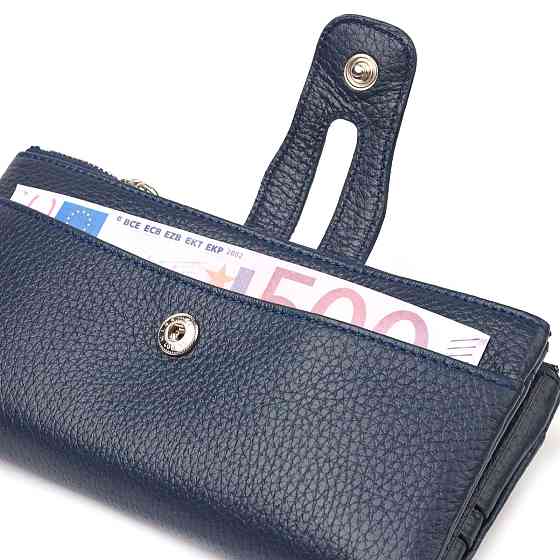 Удобный кошелек из натуральной зернистой кожи CANPELLINI 21635 Синий Киев