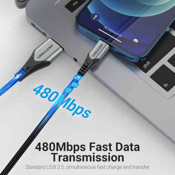Кабель Vention USB 2.0 A - Lightning Cable 2M Gray Aluminum Alloy Type LABHH Одесса
