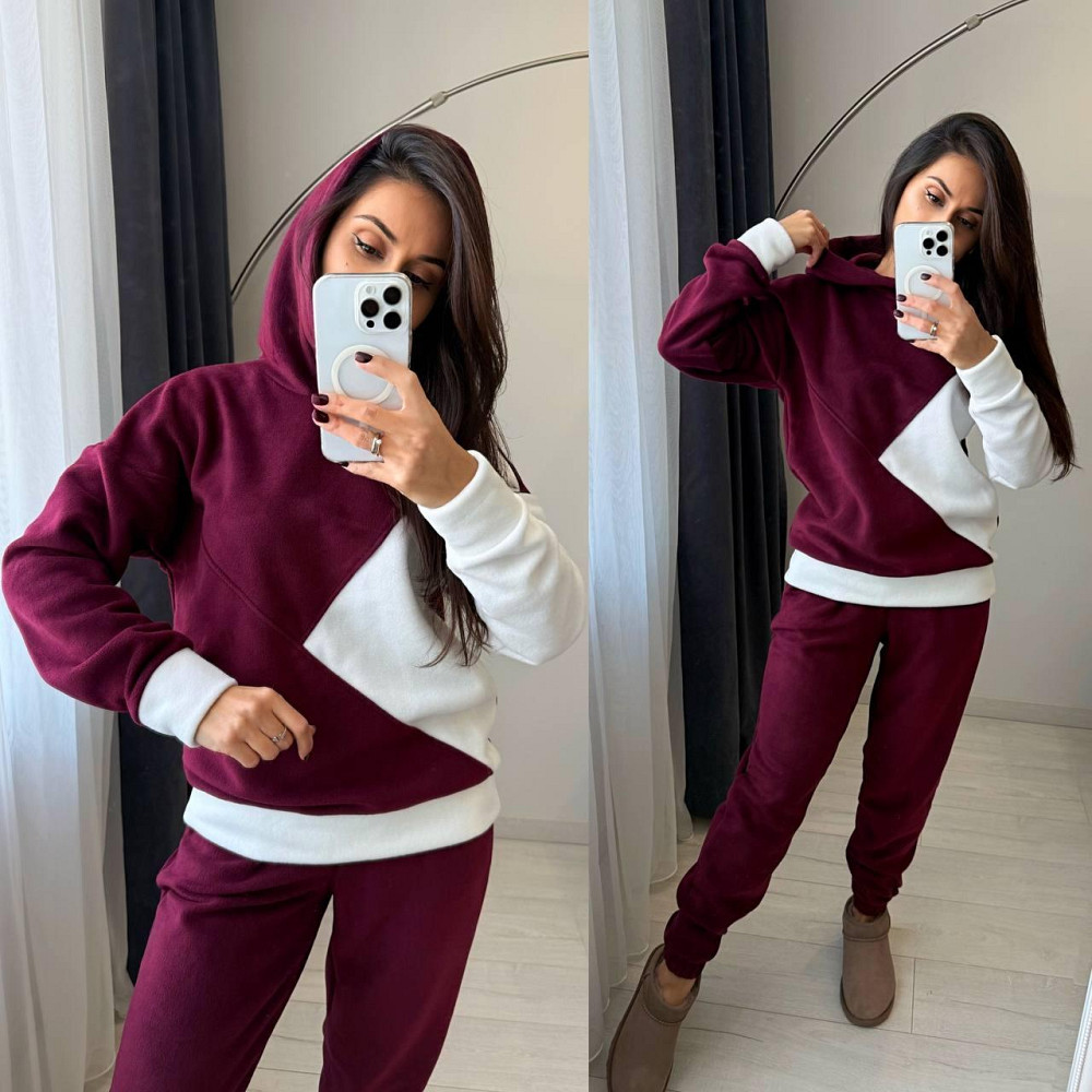 Женский теплый костюм двойка: кофта и брюки из двустороннего флиса Бордовый, 50/52 Одесса - изображение 3