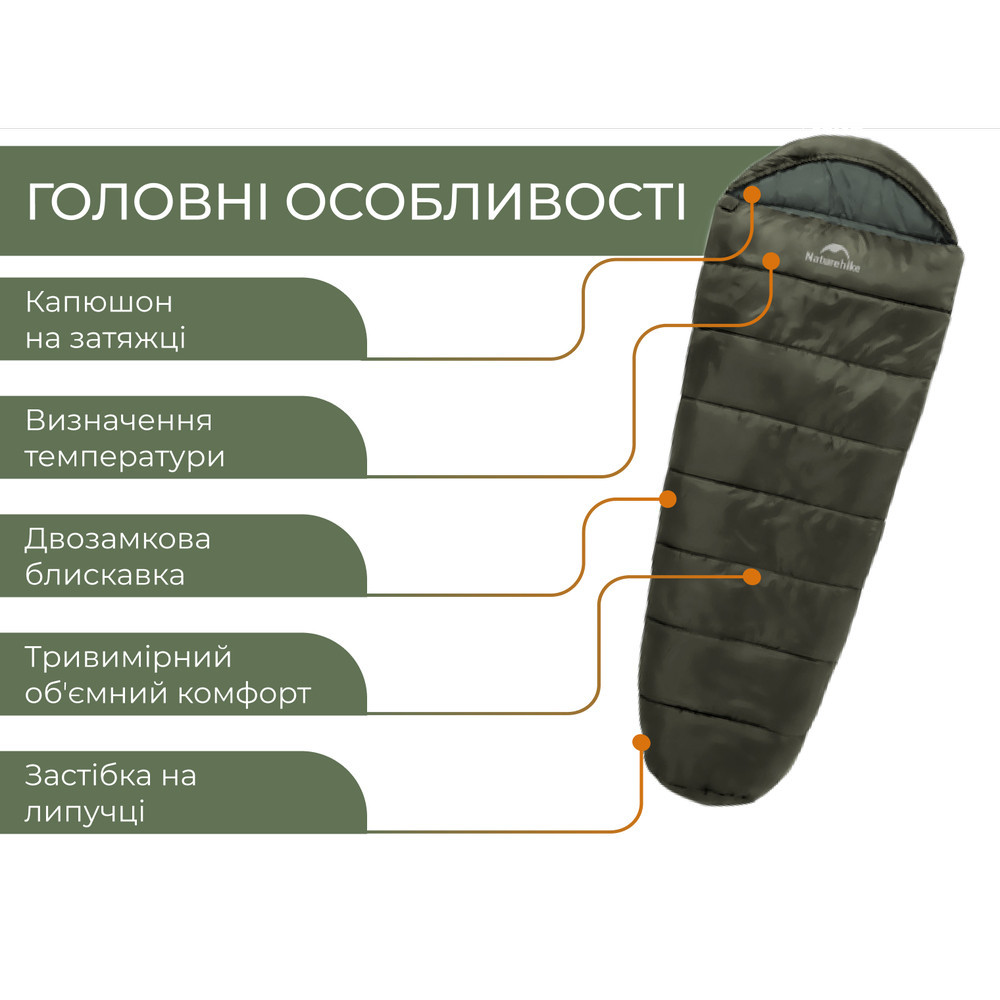 Спальник з капюшоном Naturehike CNK2300SD014 MJ600 Січ, зелений Рівне - фото 8