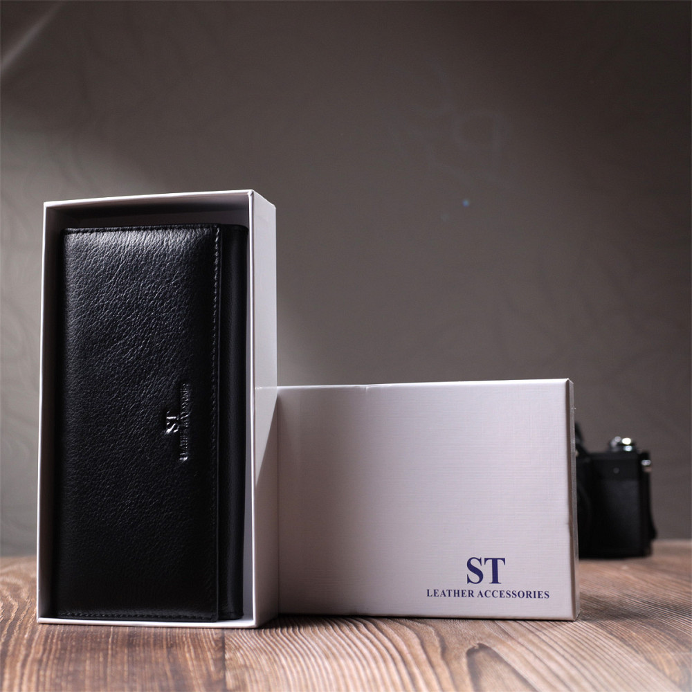 Класичний жіночий гаманець з натуральної шкіри ST Leather 22676 Чорний Київ - фото 1