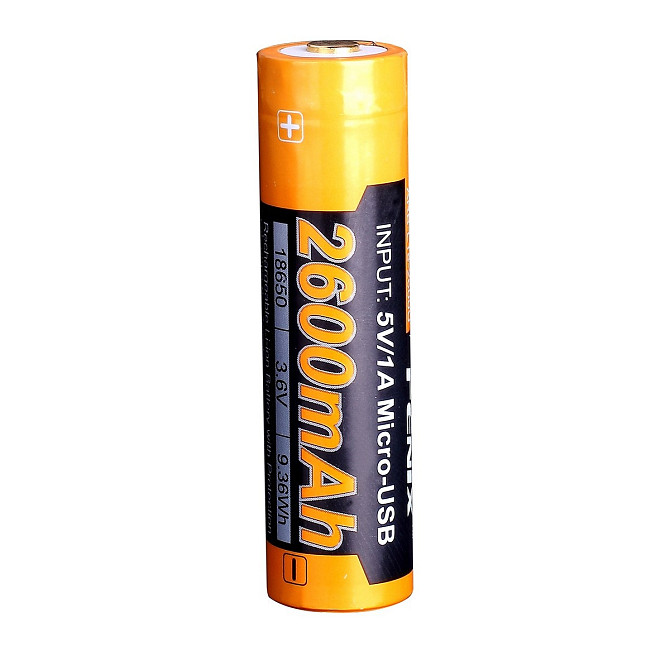 Акумулятор 18650 Fenix ​​2600 mAh із micro-usb зарядкою (Чорно-жовтий) Вінниця - фото 2