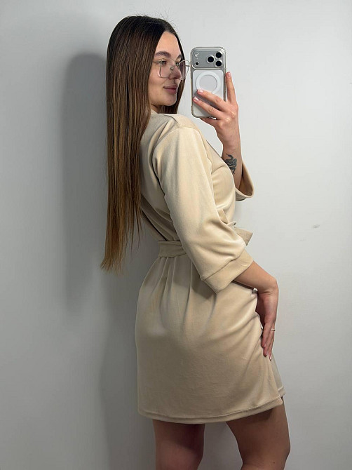 Халат жіночий плюш велюр під пояс Блакитний XL Харків - фото 5