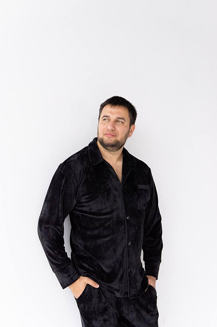 Піжама чоловіча велюрова на ґудзиках Чорний M Харків - фото 7