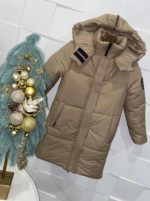 Зимове бежеве подовжене пальто для дівчаток 116,122,128 Миколаїв - фото 1