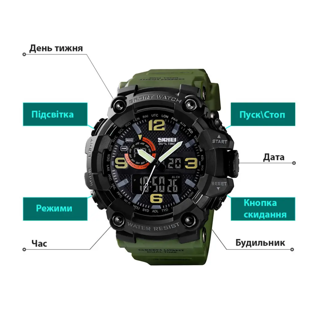 Мужские наручные часы Skmei 1520 Зеленый Киев - изображение 4