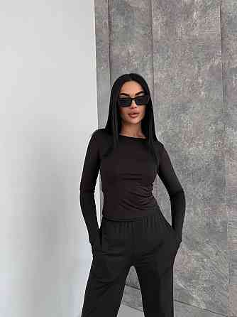 Женский базовый костюм тройка: лонгслив, футболка и штаны микродайвинг Черный Одесса