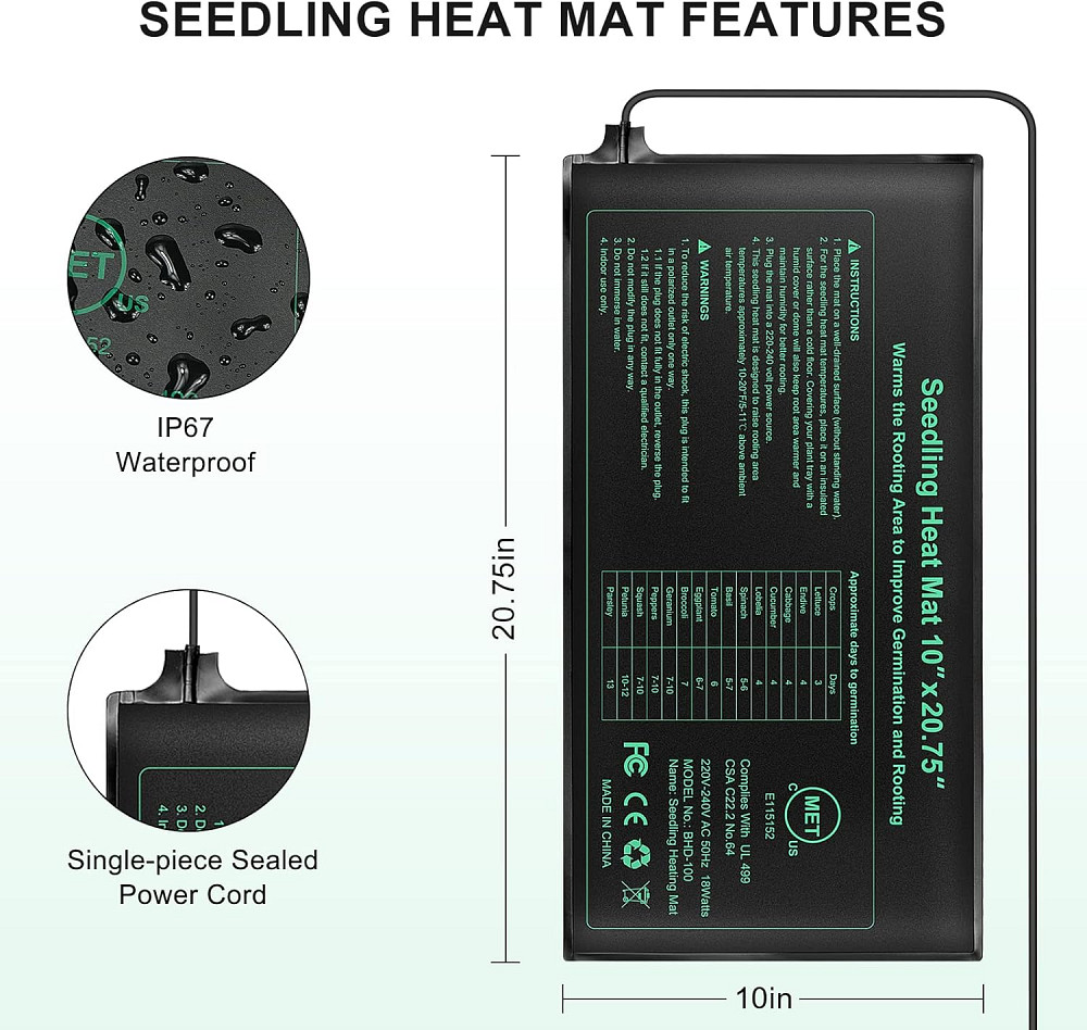 Універсальний нагрівальний килимок для пророщування насіння Riogoo 24 × 52 см Луцьк - фото 1