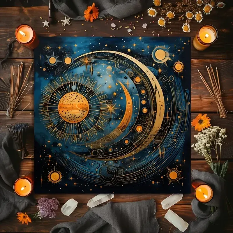 Скатерть для Таро 75×75 см — космическое алтарное полотно с изображением солнца, луны и звёзд Киев - изображение 6