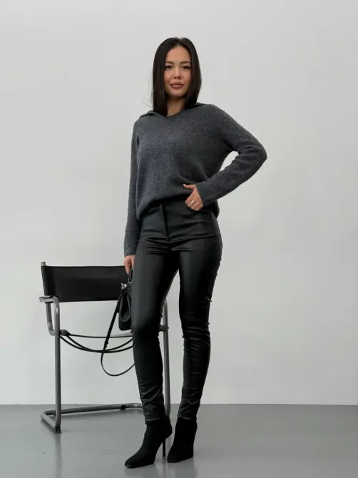 Стильные утеплённые флисовые кожаные брюки с карманами Харьков - изображение 5