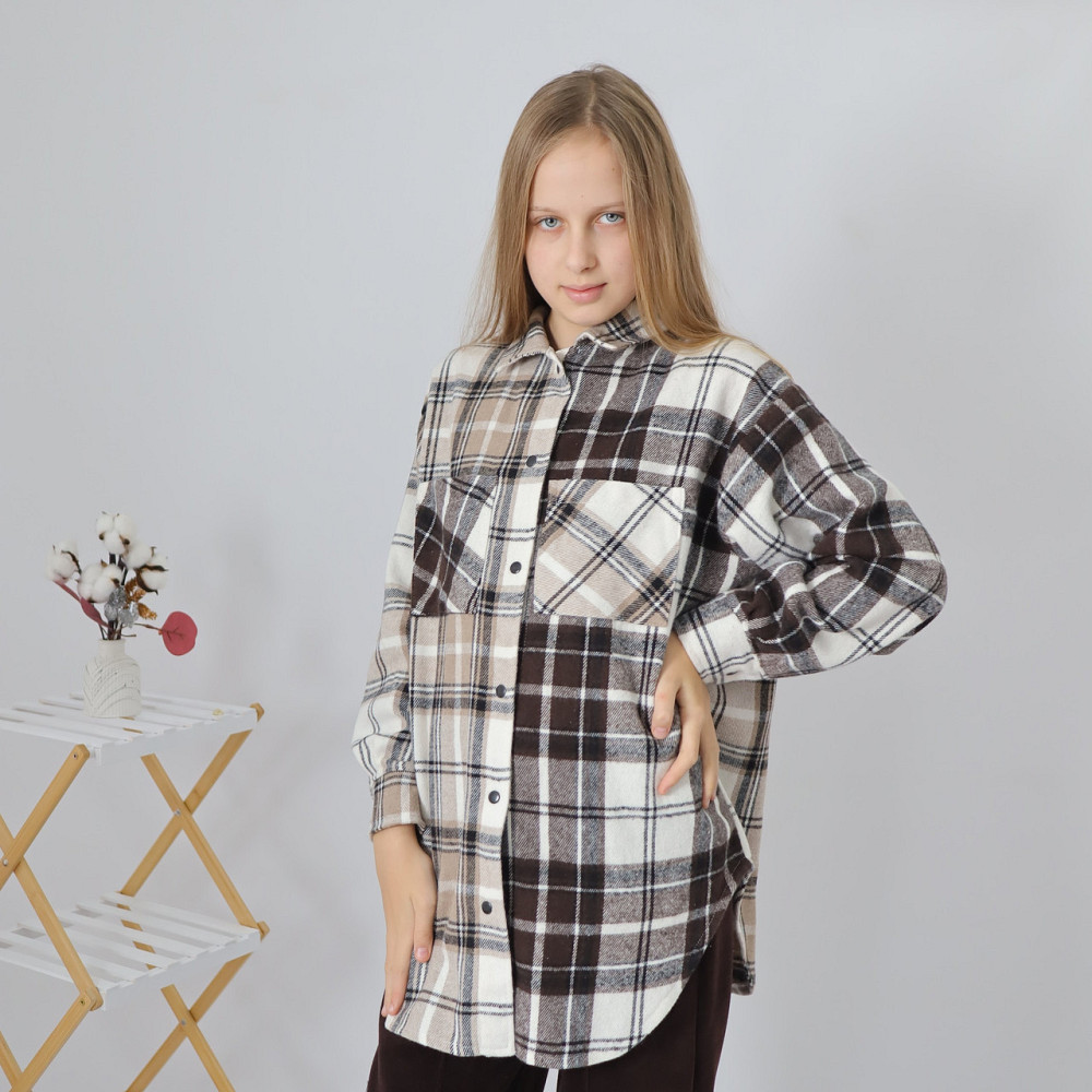 Детская теплая рубашка унисекс в бежевую клетку (цена указана за 1шт) 116-122 Каменец-Подольский - изображение 3