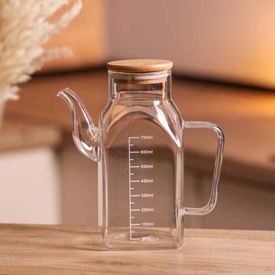 Yiwu Скляна пляшка для олії 750 мл з ручкою та бамбуковою кришкою HP-34-4 Коломыя