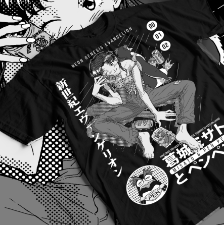 Футболка чоловіча з аніме принтом Євангеліон оверсайз (S/M/L) Чорний AnimeJ0018 Дніпро