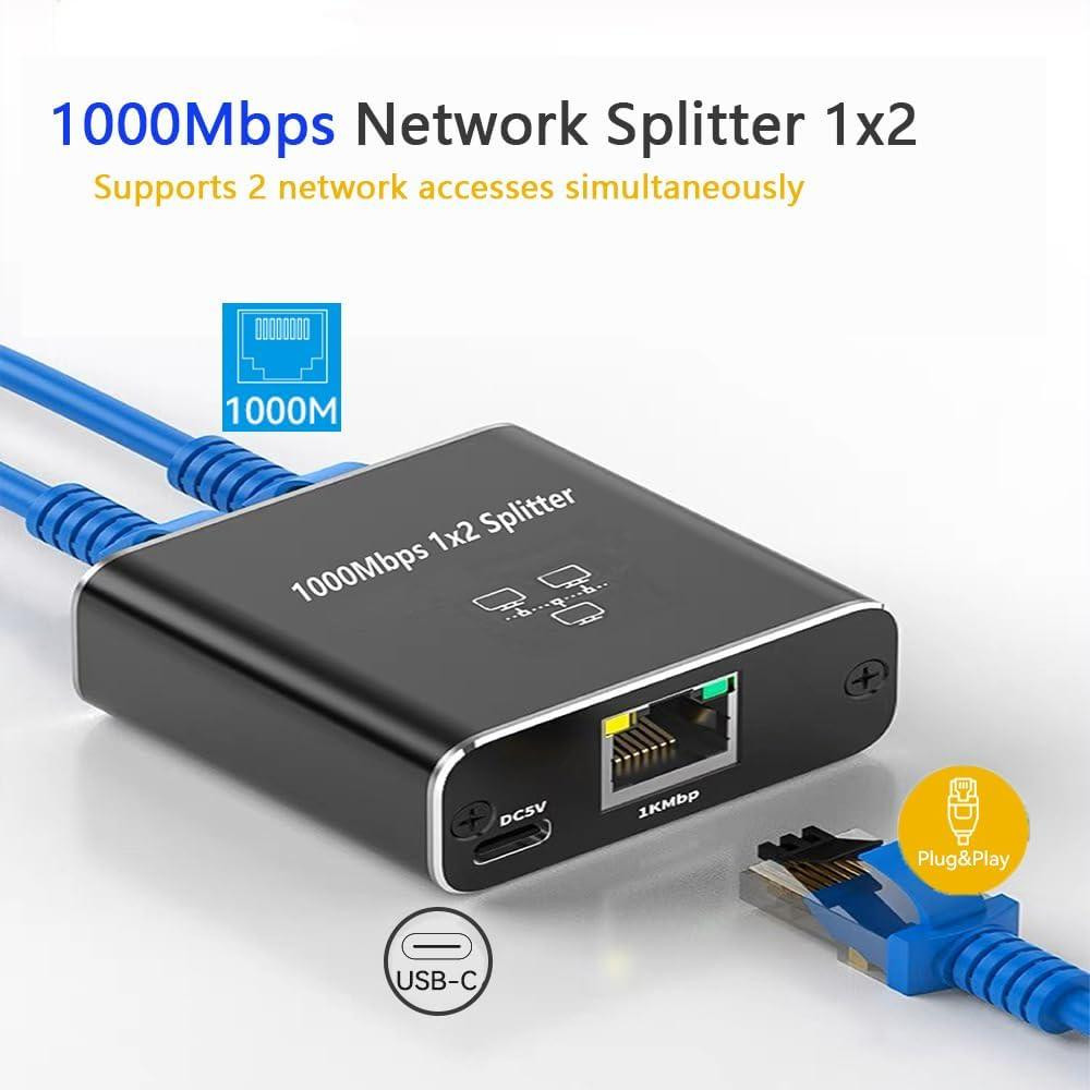 LAN Splitter 1 to 2 гигабитный Ethernet 1000 Mbps RJ45 сплиттер с питанием Type-C алюминиевый корпус Киев - изображение 5