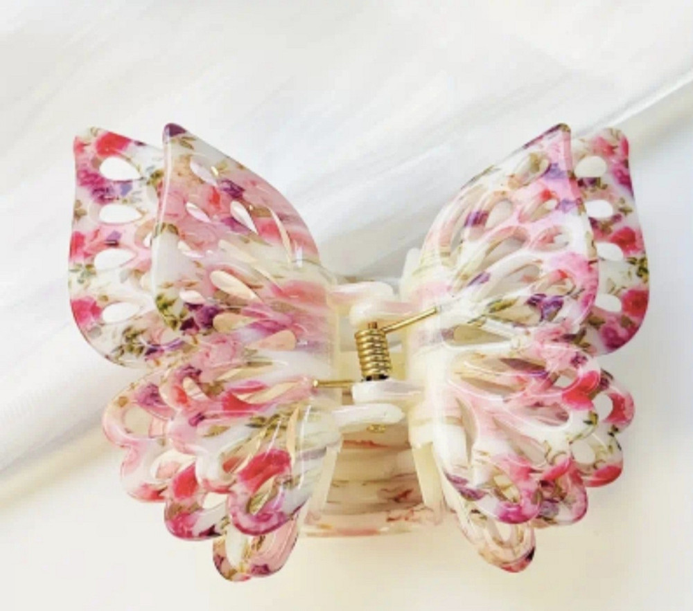 Заколка-крабік метелик з подвійними ажурними крильцями Рожевий Смела - изображение 1