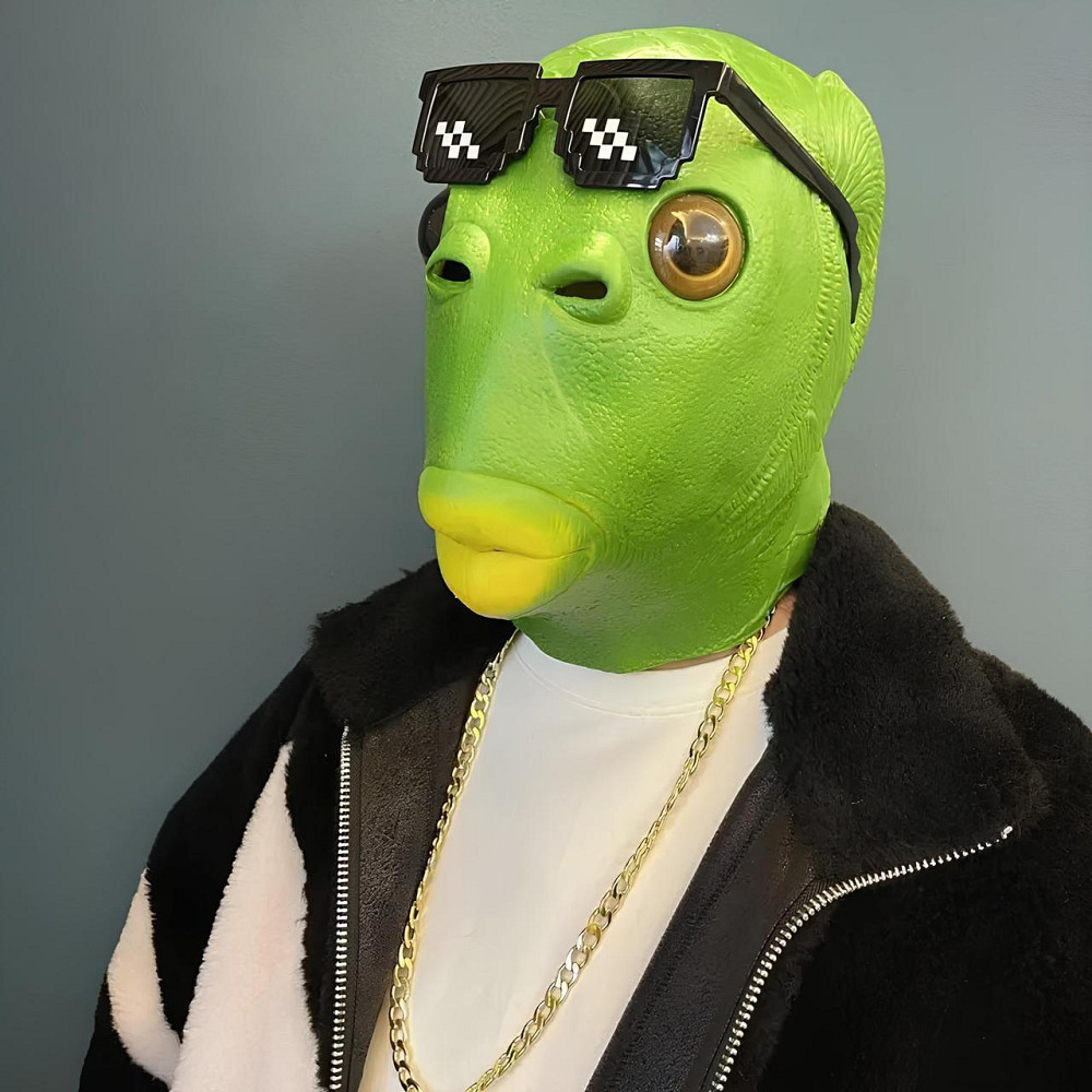 Маска рыбы RESTEQ — резиновая маска Человека-Рыбы с отверстием для рта, зеленая, универсальный размер Киев - изображение 1