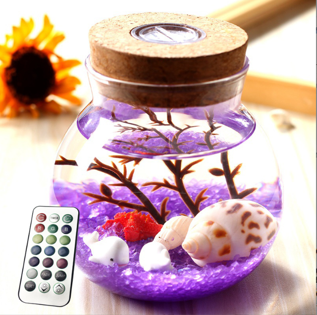 Ночник, Аквариум в банке ПУЛЬТ МУЛЬТИЦВЕТ, светящаяся бутылка, подарочный набор собери сам! СИНИЙ с дельфинами Кременчуг - изображение 10