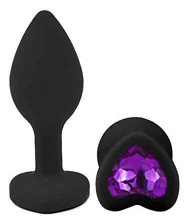 Силиконовая анальная пробка EGZO - Silicone Black Heart Plug Purple, size S Sex Aura Киев