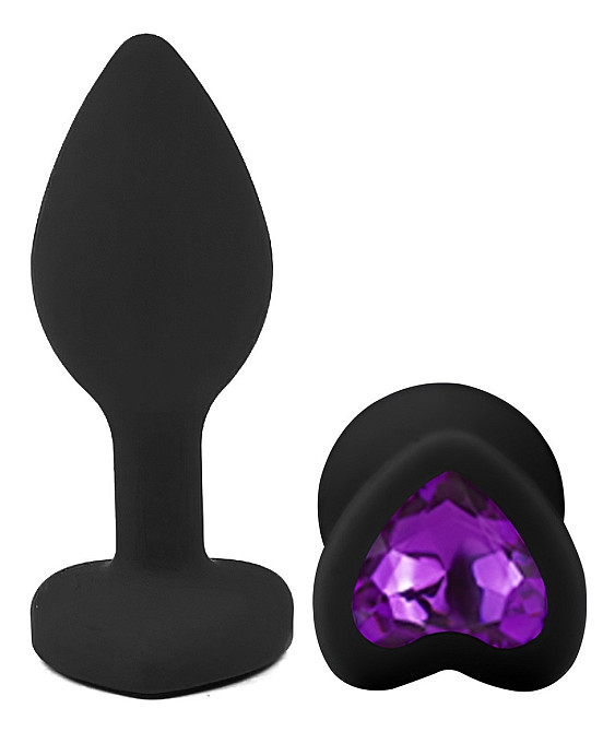 Силиконовая анальная пробка EGZO - Silicone Black Heart Plug Purple, size S Sex Aura Киев - изображение 2