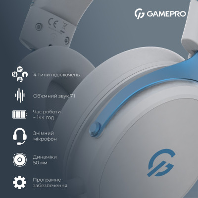 Навушники GamePro Asgard Skadi Wireless White/Blue (HSW191WB) Вінниця - фото 7