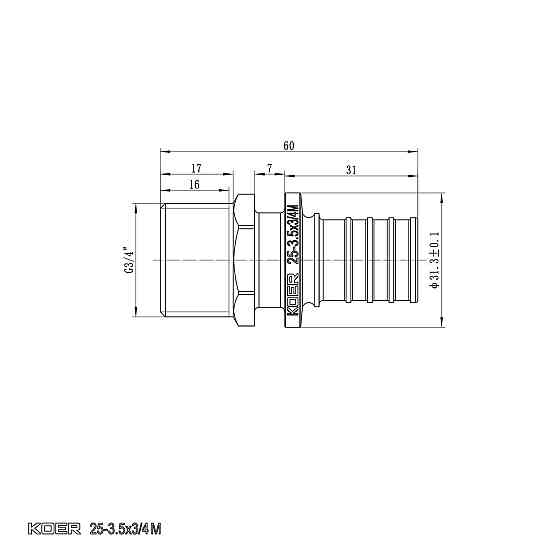 Перехідник з ЗР Koer KA.A08M-25 - 25(3.5mm) x 3/4"M (KR4853) Київ