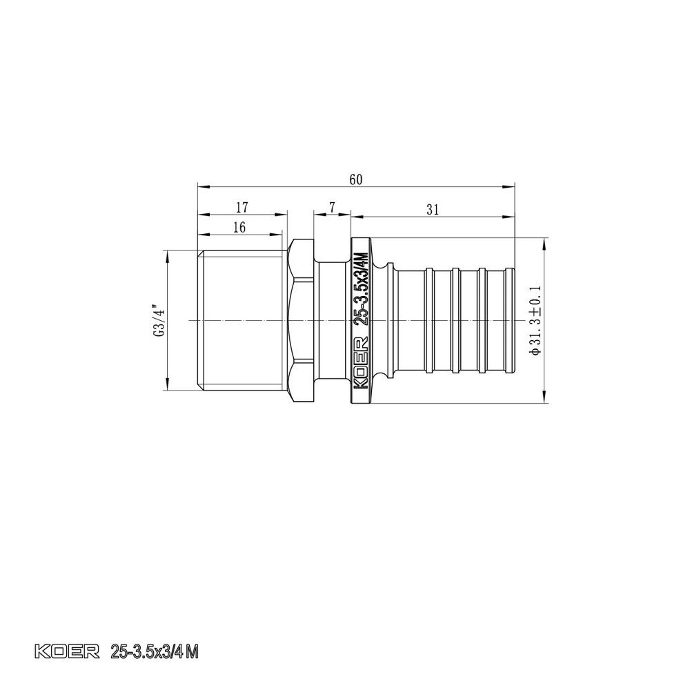 Перехідник з ЗР Koer KA.A08M-25 - 25(3.5mm) x 3/4"M (KR4853) Київ - фото 2