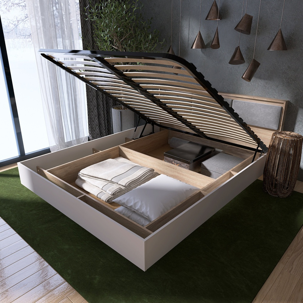 Ліжко двоспальне з підйомним механізмом Еверест Сіті-1400 200,5х148,8х82,6 см Дуб сонома/Білий (DTM-071093) Львів - фото 9