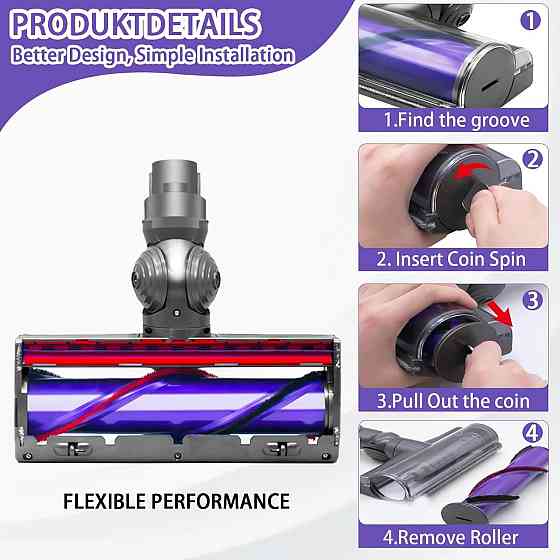Електрична насадка для пилососа Dyson V12 Detect Slim Чорна Direct Drive турбо-щітка для твердих підлог і килимів, змінна насадка Київ