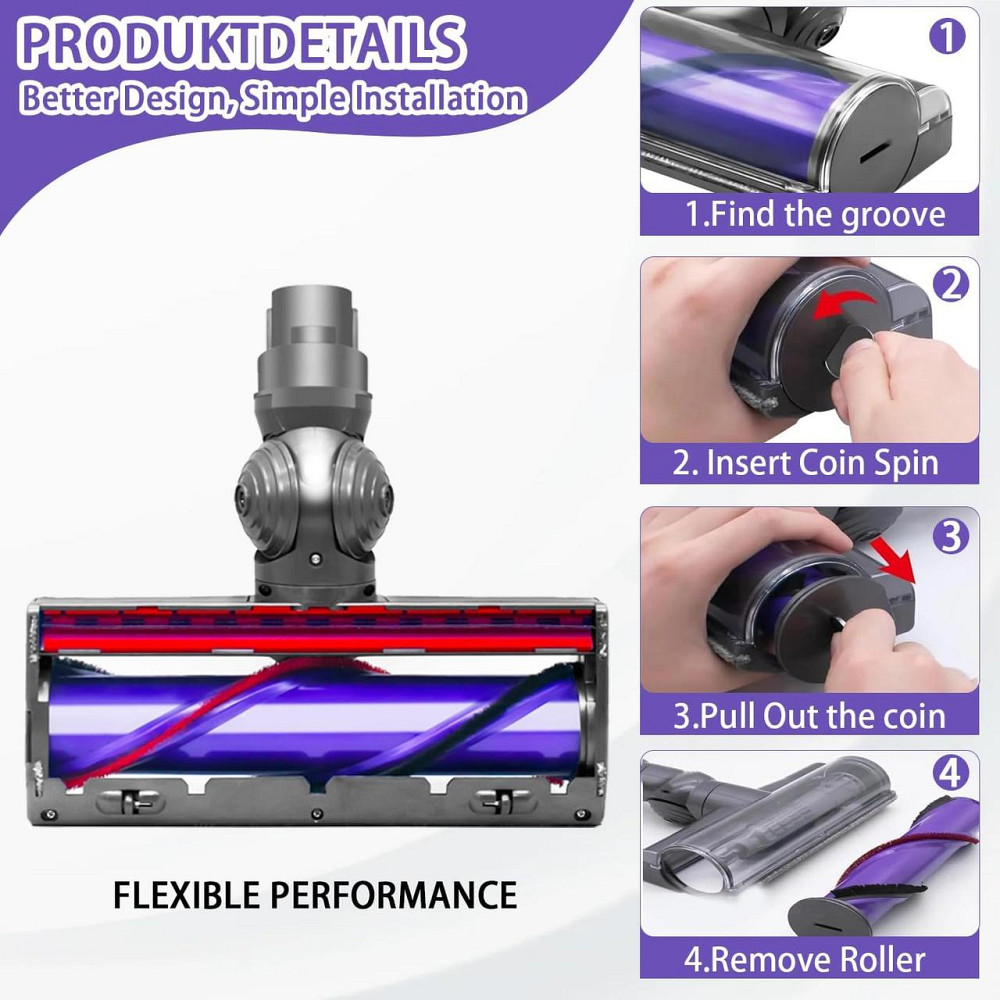 Електрична насадка для пилососа Dyson V12 Detect Slim Чорна Direct Drive турбо-щітка для твердих підлог і килимів, змінна насадка Київ - фото 4