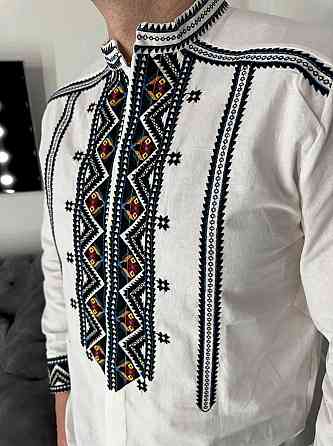 Мужская традиционная вышиванка в геометрическом стиле домотканый лен 52 Одесса